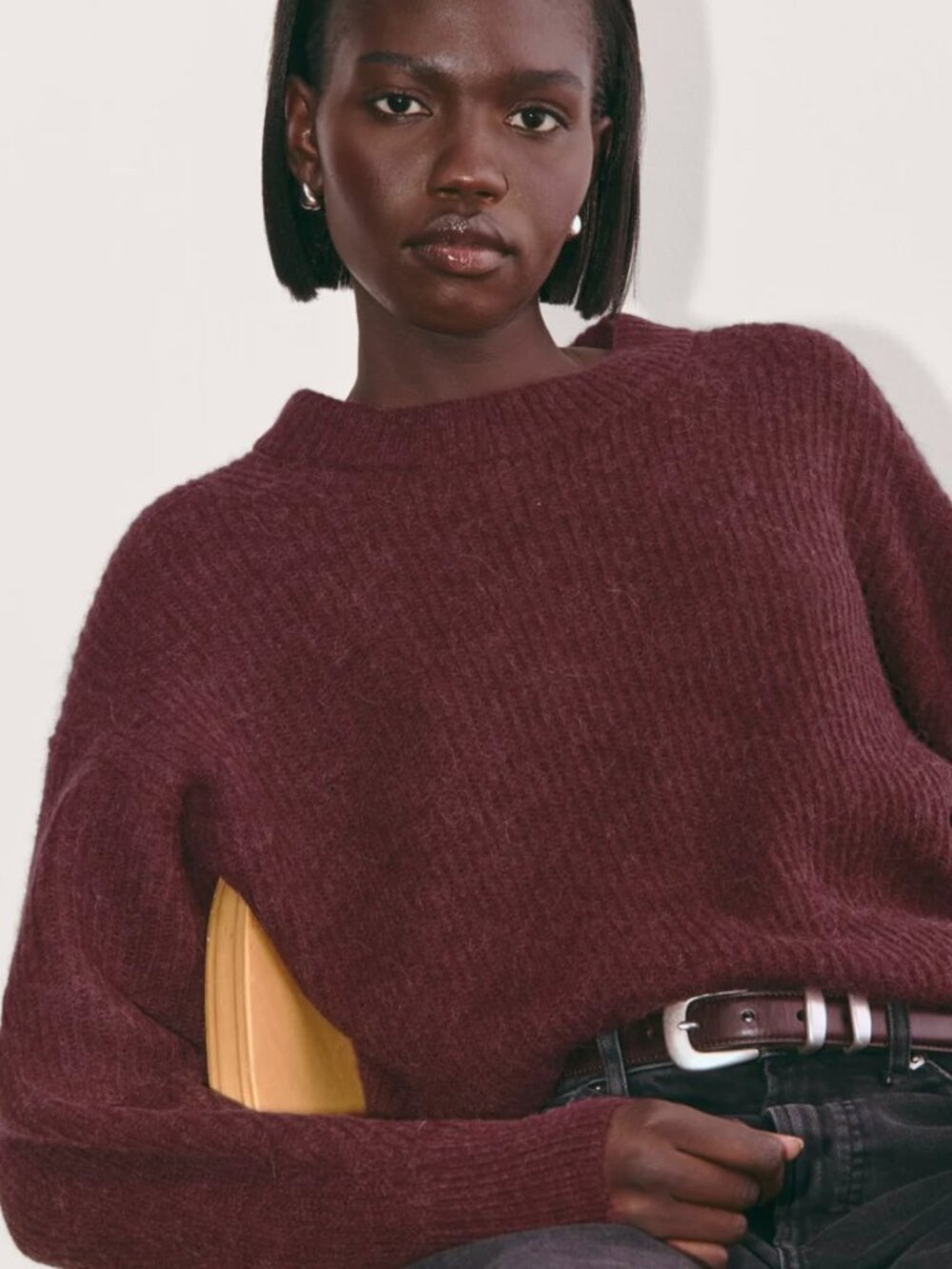 NWT Everlane The Cocoon Crew in Alpaca Burgundy Size XS - Picture 1 of 6